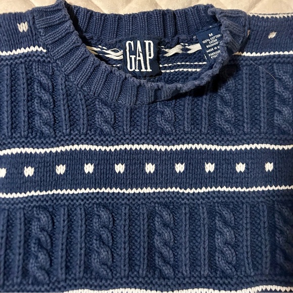 Vintage 1990s GAP Cotton Navy Striped Knit Sweater - Picture 2 of 4